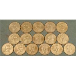 16 Diff Presidential Gold Plated Dollars 2007-2009