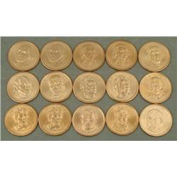 15 Diff Presidential Gold Plated Dollars 2007-2009