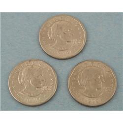 3 Diff 1979 P,D,S Susan B Anthony Dollars Fl Die ERROR
