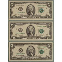 3 Consec # CU 2003 A $2 Bills Notes L Mint Bills Notes