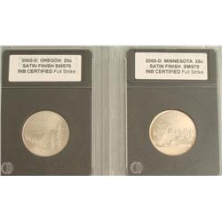 2 MS70 State Quarters 2005-D Oregon And Minnesota Coins