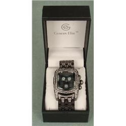 Geneva Elite Mens Floating Faux Diamonds Chrono Watch