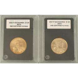 2000-P, 2007-P Sacagawea Dollar Coins Certified MS70