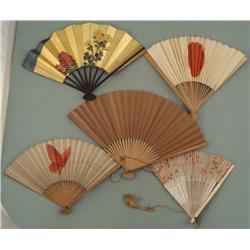 5 Ladies Antique Oriental Paper Fans Japan China