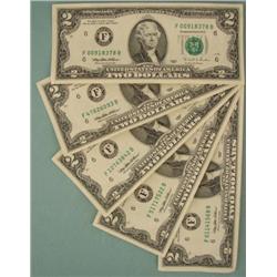 (5) 1995 $2 Notes Two Dollar Bills F Mint Atlanta UNC
