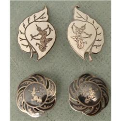 2 Pairs Sterling Earrings w/ Thai Dancers Thailand