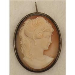 Sterling Carved Shell Cameo Brooch Pendant Old Mexico