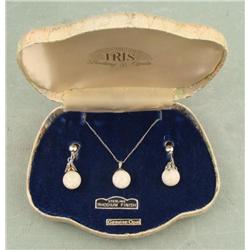 Antique Iris Floating Opal Set Necklace Earrings in Box