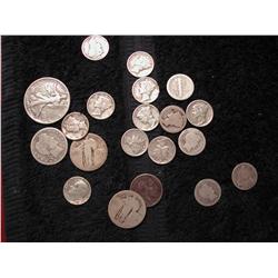 1944 WALKING LIBERTY HALF, 11 MERCURY  DIMES-2-1941, 2-1942, 2-1943, 1944, 1945, 2  UNREADABLE 1914 