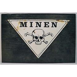 WW2 GERMAN NAZI PORCELAIN MINE SIGN MOUNTED TO WOO