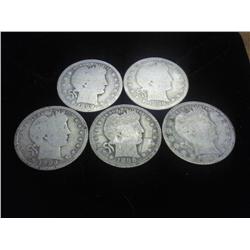 5 ASSORTED BARBER QUARTERS (SILVER, SILVER)