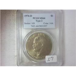1976-D TYPE II IKE DOLLAR PCGS MS64