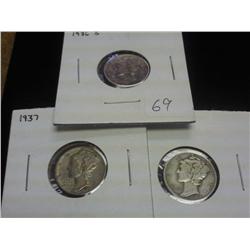 1936-S, 37 & 38-D MERCURY DIMES