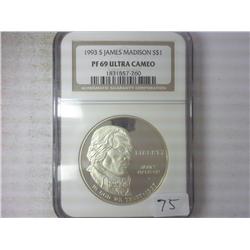 1993-S MADISON US SILVER DOLLAR NGC PF69 ULTRA CAM