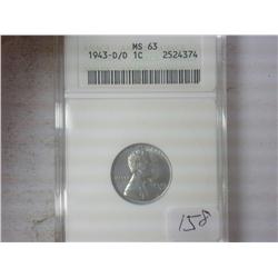 1943-D/D LINCOLN CENT ANACS MS63