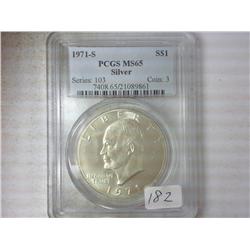 1971-S SILVER IKE DOLLAR PCGS MS65