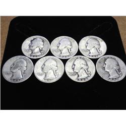 7 ASSORTED SILVER WASHINGTON QUARTERS (40'S)