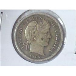 1907 BARBER DIME (VF)