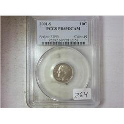 2001-S ROOSEVELT DIME PCGS PR69DCAM