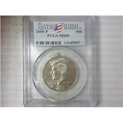 2005-P KENNEDY HALF DOLLAR PCGS MS69 SATIN FINISH
