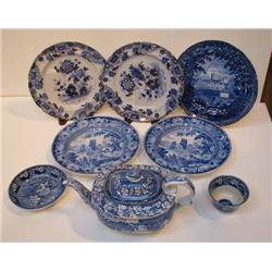 8 Blue and White Dishes including Copeland