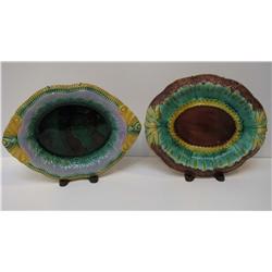 2 Majolica Serving Dishes with Red Mottled Centers