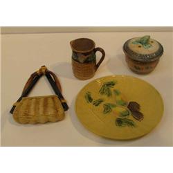 Assorted Majolica including wall pocket