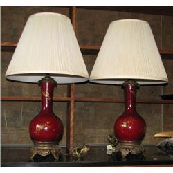 Pair Painted Chinese Cloissane Vases converted to lamps