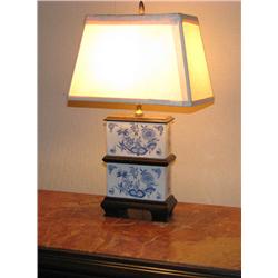 Blue and White Glazed Ceramic Lamp