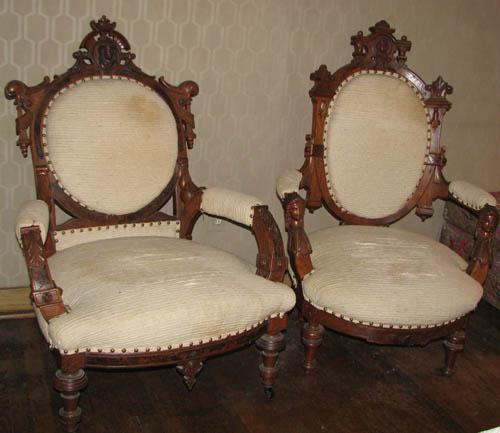 Pair of Renaissance Revival King and Queen Chairs