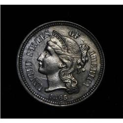 1865 3 Cent  Nickel Grades Gem Uncirculated ms65  CIVIL WAR ISSUE