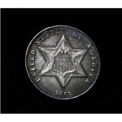 1862/1  Three Cent Silver 3c Piece grades au58