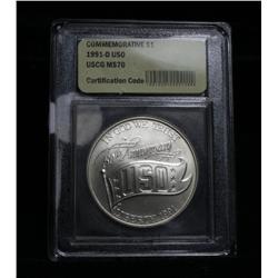 1991-d  USO Uncirculated Commemorative Silver Dollar Graded ms70
