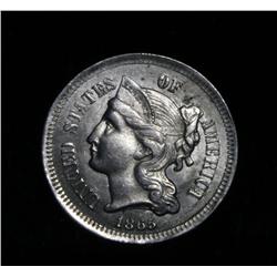 1865 3 Cent  Nickel Grades ms64  CIVIL WAR ISSUE