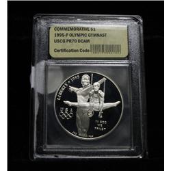 1995-p Olympic Gymnast Proof Commemorative Silver Dollar Graded PR70 DCAM