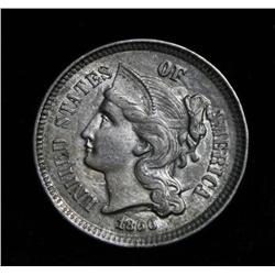 1866 Three Cent Nickel 3c grades Select Uncirculated au58/ms60 Slider