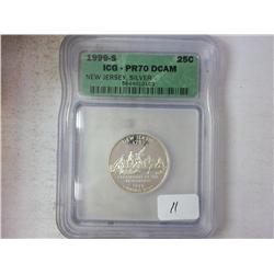 1999-S SILVER NEW JERSEY QUARTER ICG PR70DCAM