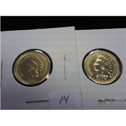 2-GOLD PLATED INDIAN HEAD CENTS (WITH LOOPS)