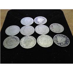 10 ASSORTED LIBERTY "V" NICKELS