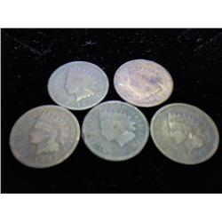 5 ASSORTED 1880-S INDIAN HEAD CENTS