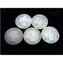 5 ASSORTED BARBER DIMES