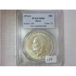 1974-S SILVER IKE DOLLAR PCGS MS66