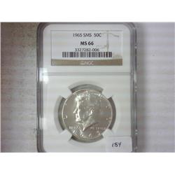 1965 SMS KENNEDY HALF DOLLAR NGC MS66