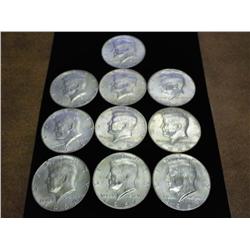 10 ASSORTED 40% SILVER KENNEDY HALF DOLLARS