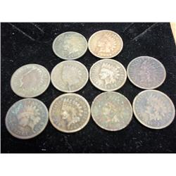 10 ASSORTED SCRUFFY INDIAN HEAD CENTS