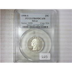 1998-S SILVER WASHINGTON QUARTER PCGS PR69DCAM
