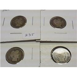 1904, 07, 11 & 14 BARBER DIMES