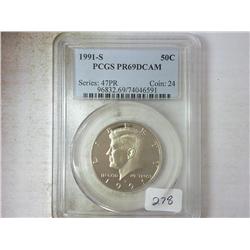 1991-S KENNEDY HALF DOLLAR PCGS PR69DCAM