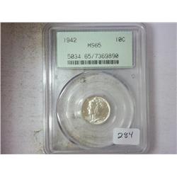1942 MERCURY DIME PCGS MS65