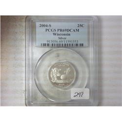 2004-S SILVER WI QUARTER PCGS PR69DCAM